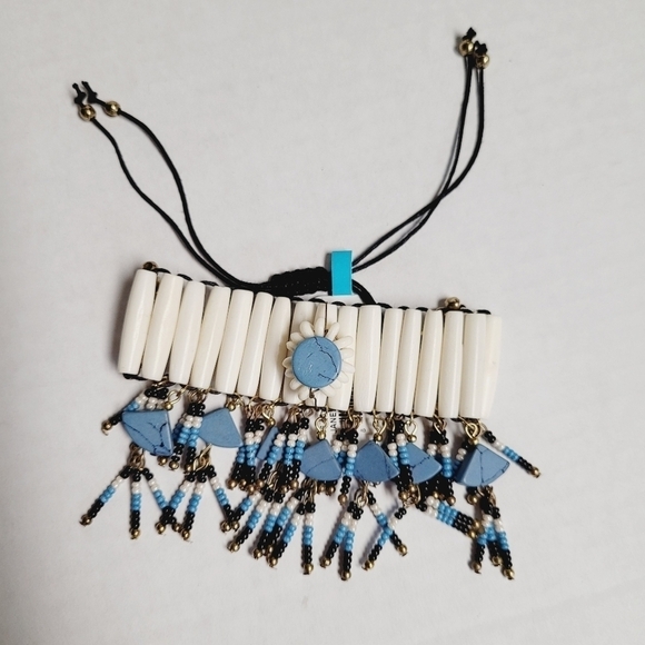 Shiraleah Chicago Women's Janelle Ivory And Blue Beaded Tassel Bohemian Bracelet - Picture 5 of 6